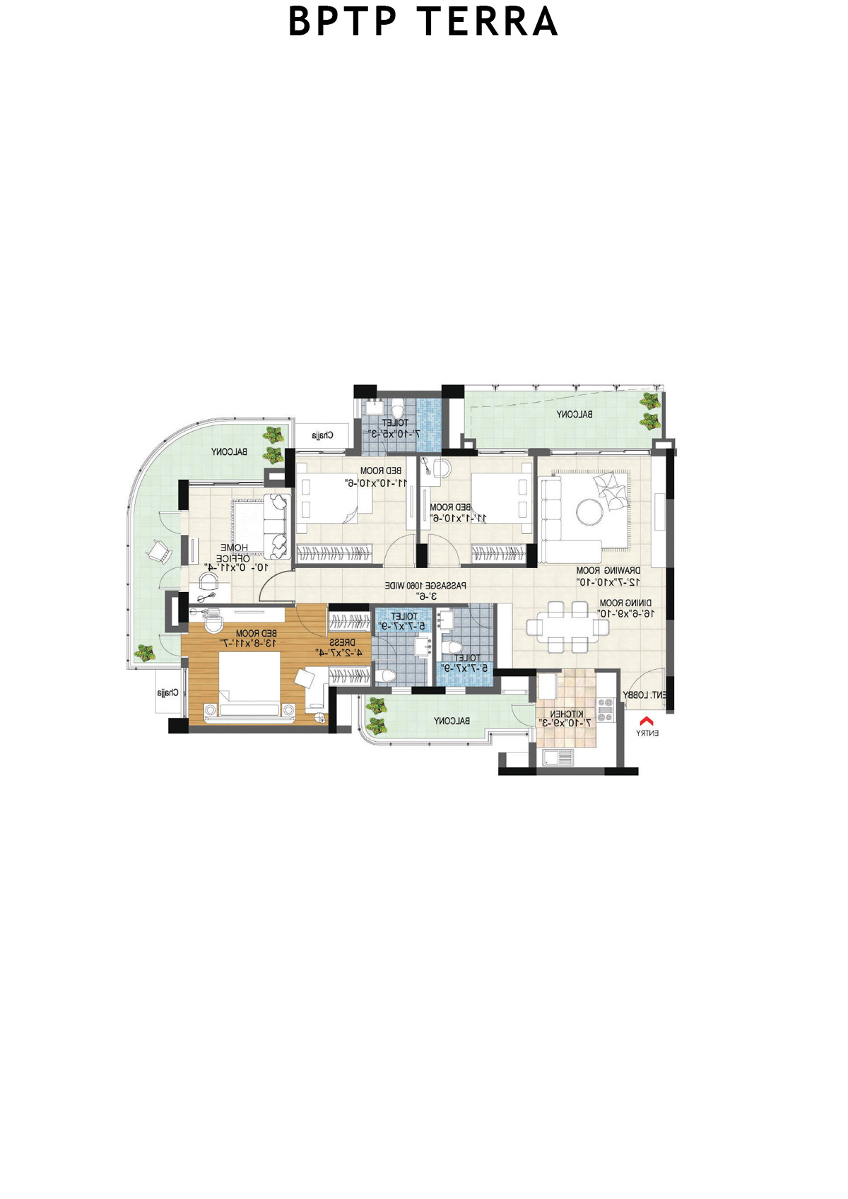 Bptp Terra Tower 25 Unit 1 (Type 3) Floor Plan