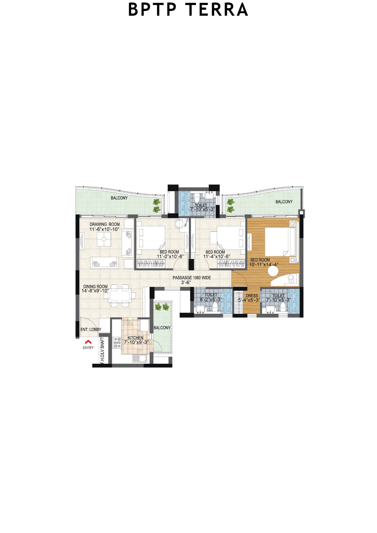 Bptp Terra Tower 25 Unit 2 (Type 1) Floor Plan