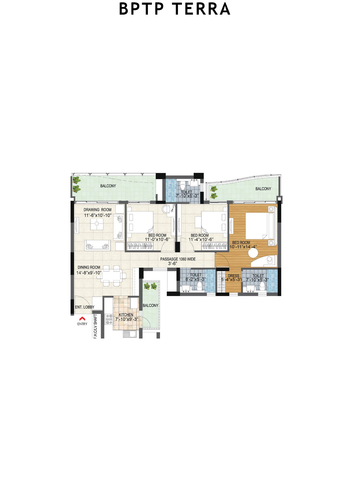 Bptp Terra Tower 25 Unit 2 (Type 2) Floor Plan