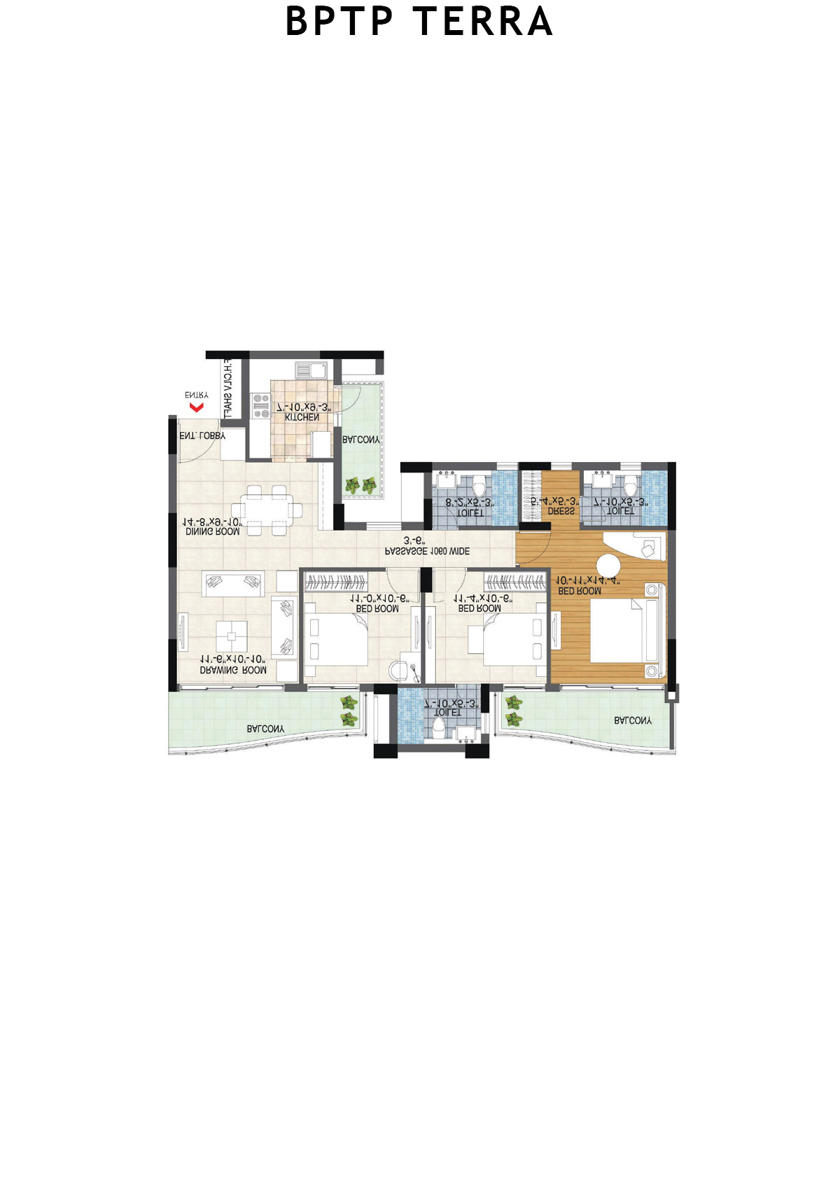 Bptp Terra Tower 25 Unit 3 (Type 1) Floor Plan