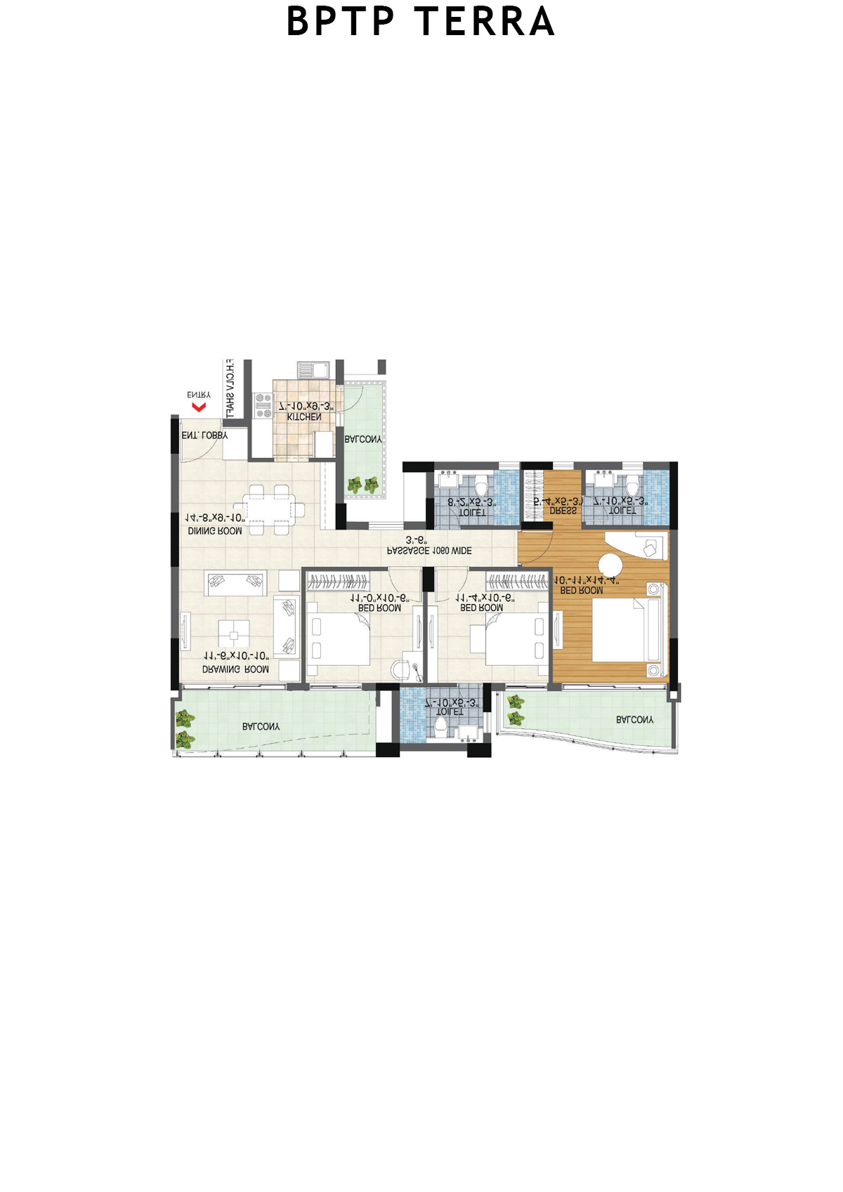 Bptp Terra Tower 25 Unit 3 (Type 2) Floor Plan