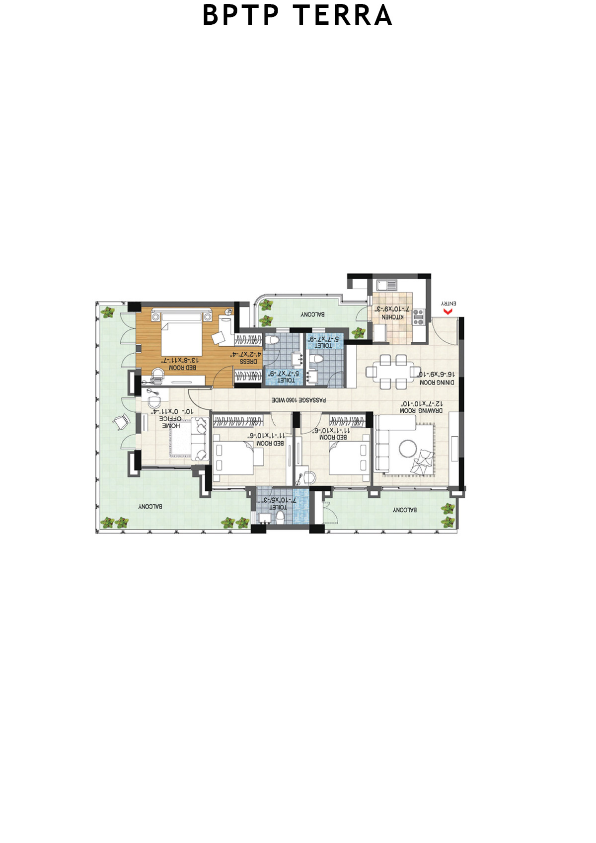 Bptp Terra Tower 25 Unit 4 (Type 1) Floor Plan