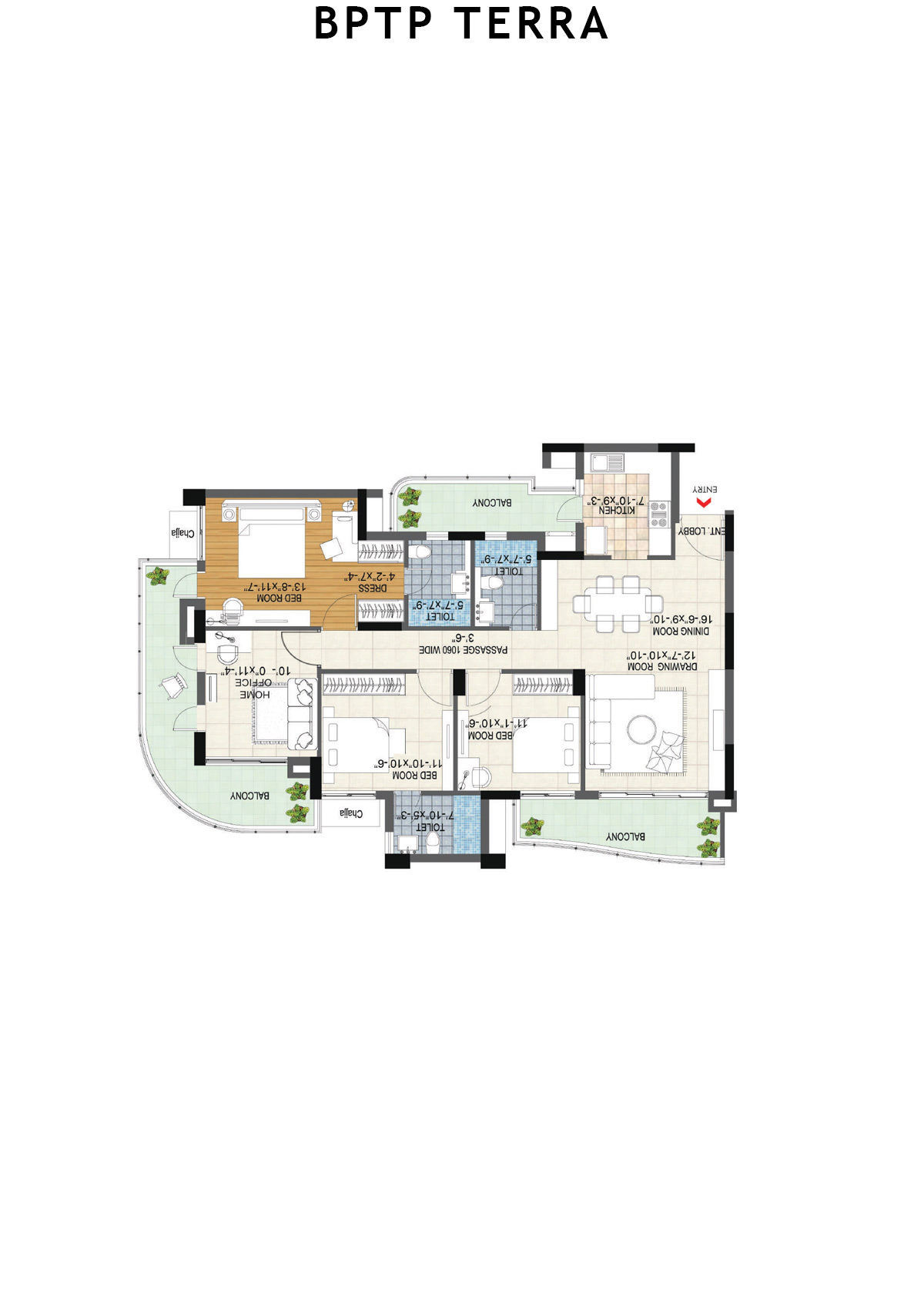 Bptp Terra Tower 25 Unit 4 (Type 2) Floor Plan