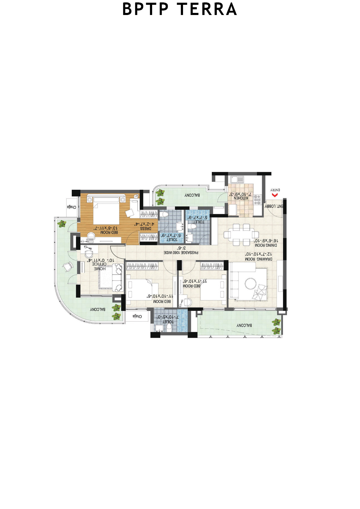 Bptp Terra Tower 25 Unit 4 (Type 3) Floor Plan