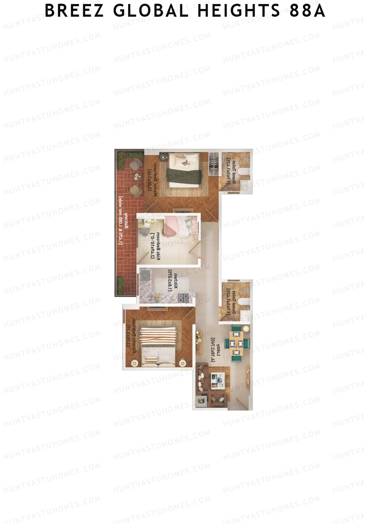 Breez Global Heights 88A Tower 1 Unit 2 (Type B) Floor Plan