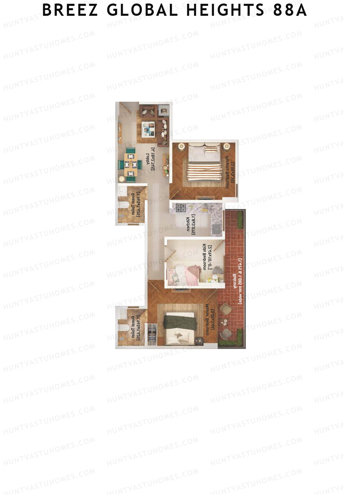 Breez Global Heights 88A Tower 1 Unit 6 (Type B) Floor Plan