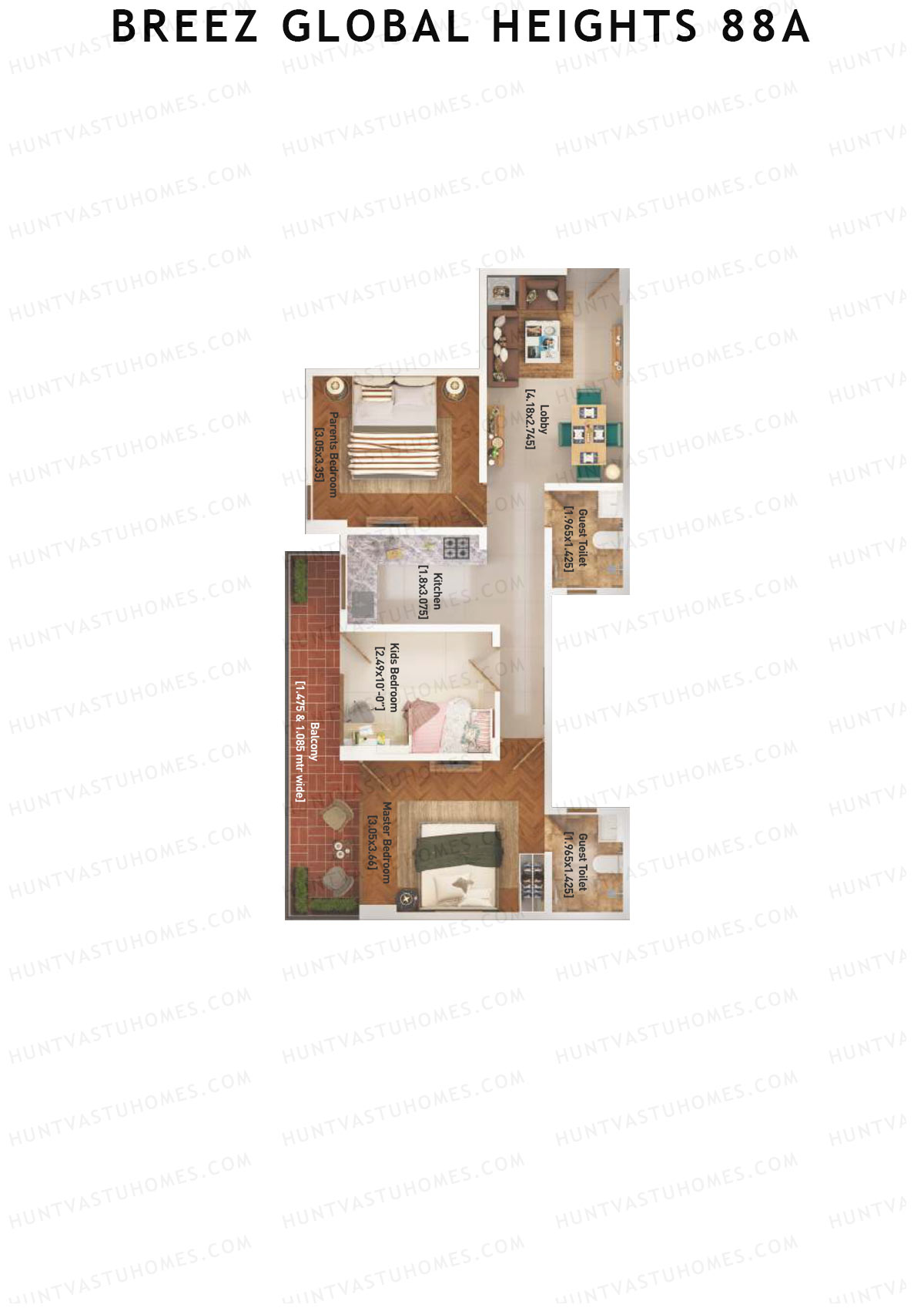Breez Global Heights 88A Tower 1 Unit 7 (Type B) Floor Plan