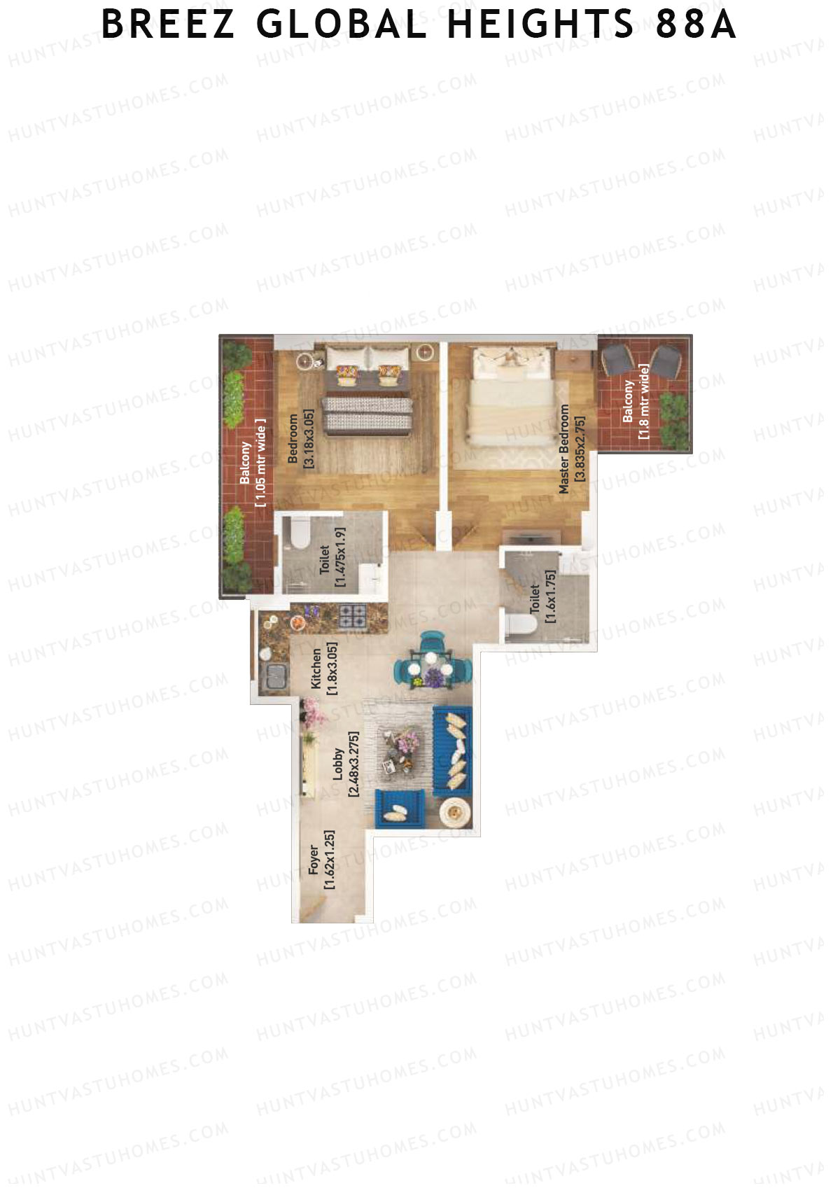 Breez Global Heights 88A Tower 4 Unit 1 (Type E) Floor Plan