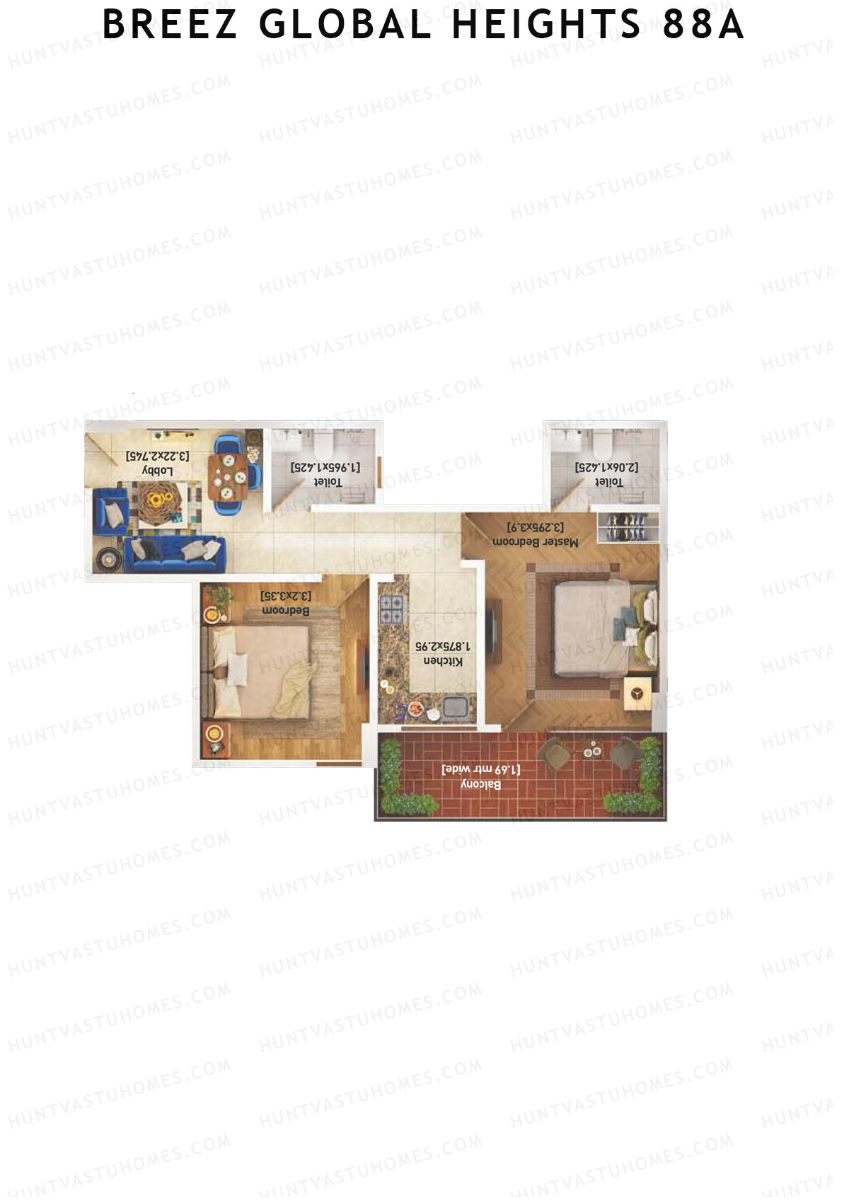 Breez Global Heights 88A Tower 4 Unit 3 (Type D) Floor Plan