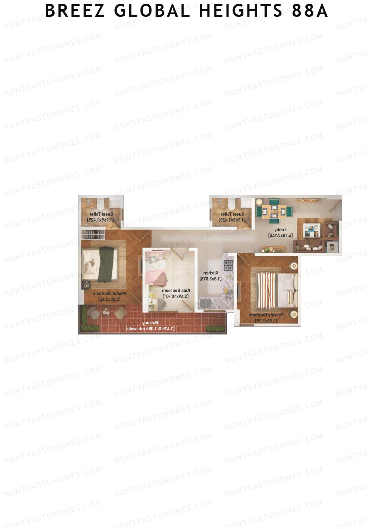 Breez Global Heights 88A Tower 4 Unit 6 (Type B) Floor Plan