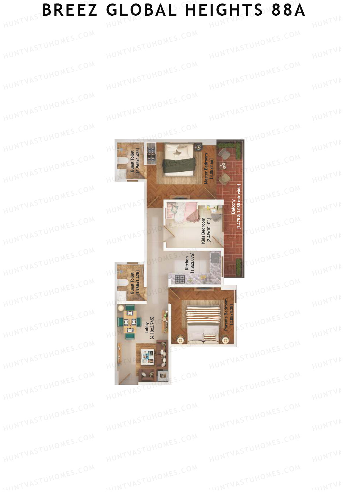 Breez Global Heights 88A Tower 5 Unit 3 (Type B) Floor Plan