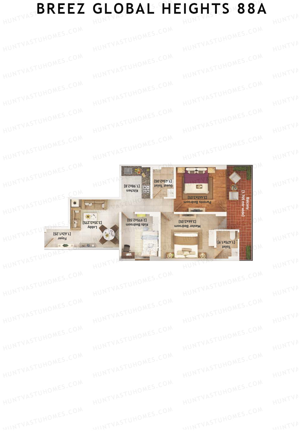 Breez Global Heights 88A Tower 6 Unit 4 (Type A) Floor Plan