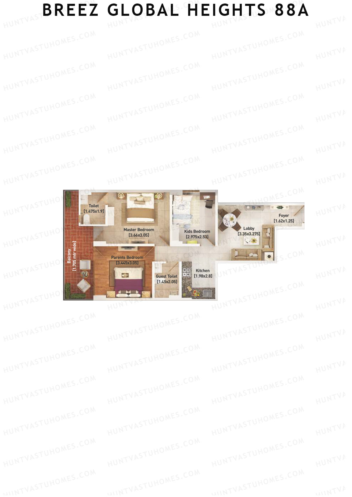Breez Global Heights 88A Tower 6 Unit 8 (Type A) Floor Plan