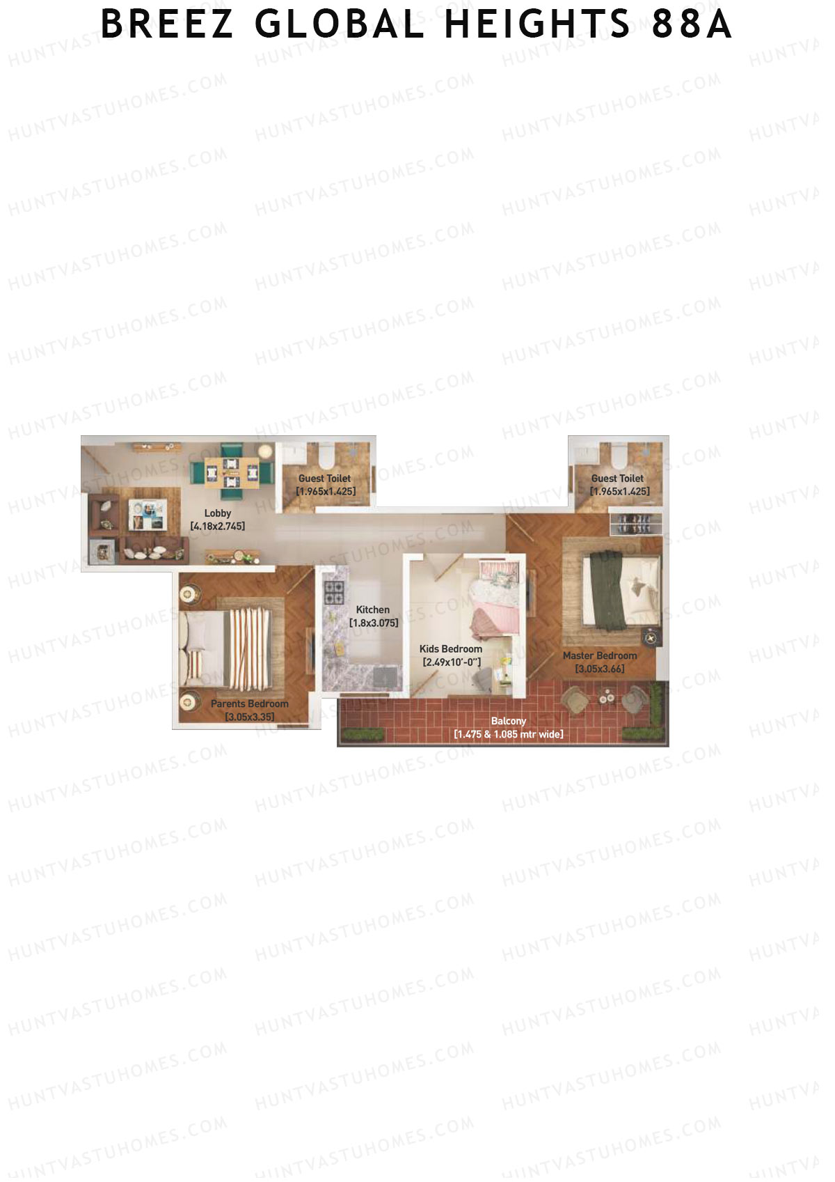 Breez Global Heights 88A Tower 8 Unit 3 (Type B) Floor Plan