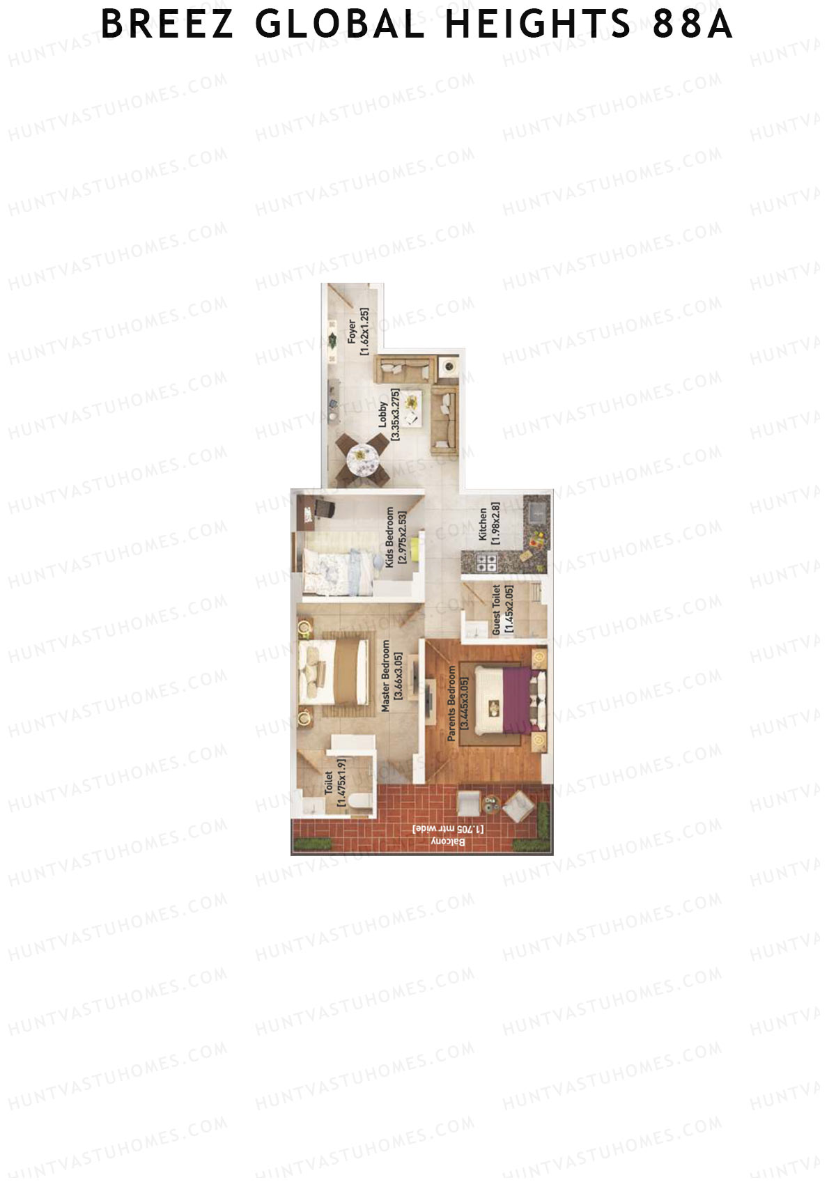 Breez Global Heights 88A Tower 8 Unit 4 (Type A) Floor Plan