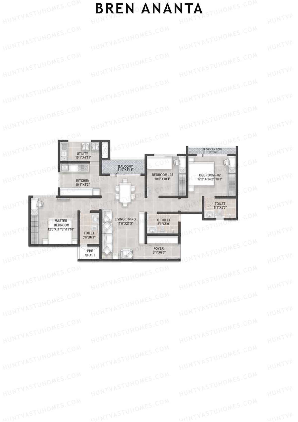 Bren Ananta Tower 1 Unit 3 (Type 1) Floor Plan