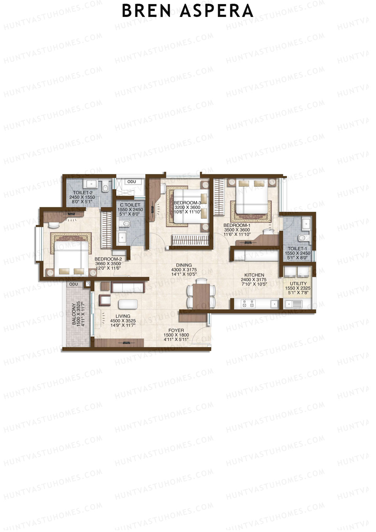 Bren Aspera Wing A Unit 1 (Type 1) Floor Plan