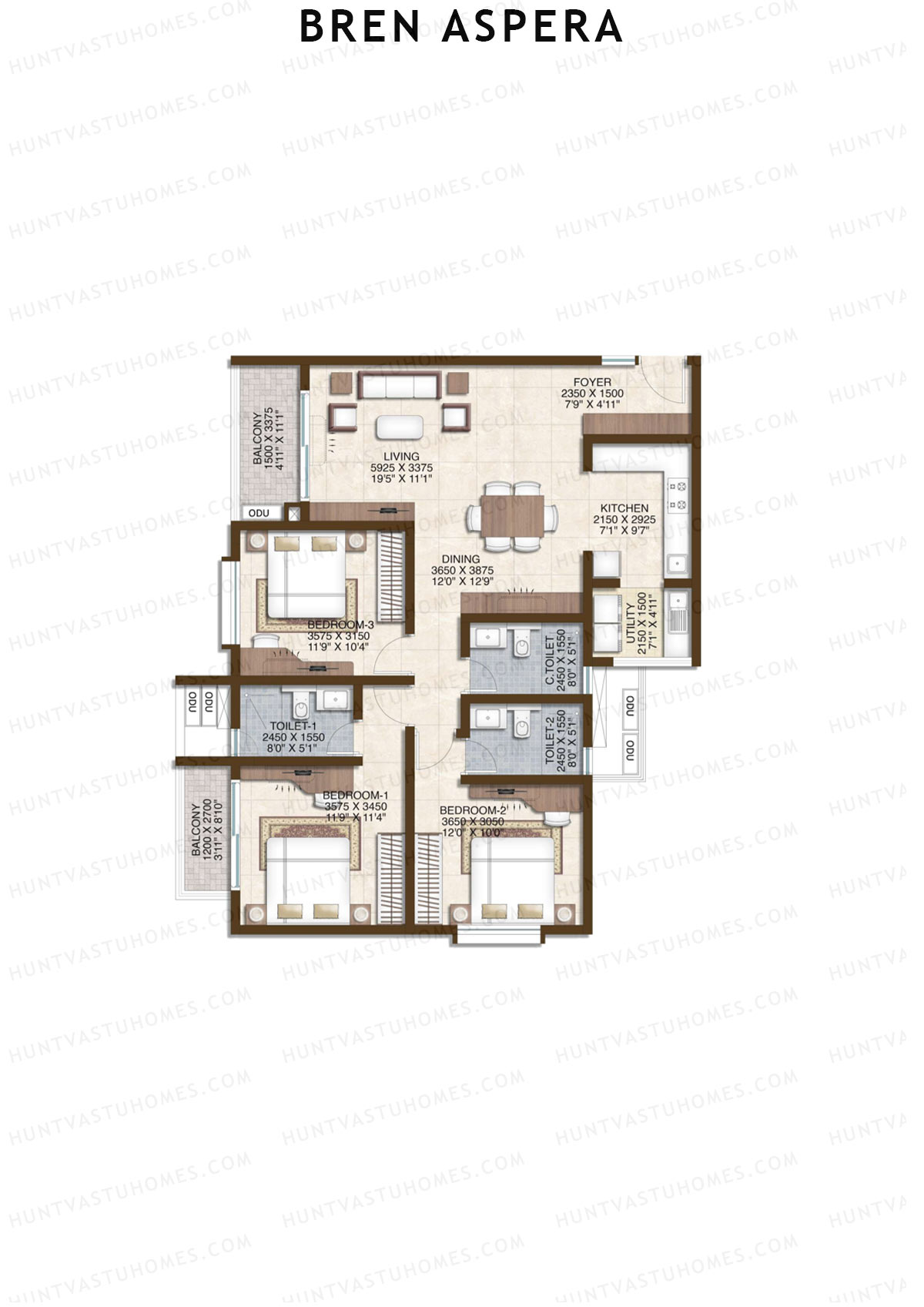 Bren Aspera Wing A Unit 2 (Type 2) Floor Plan