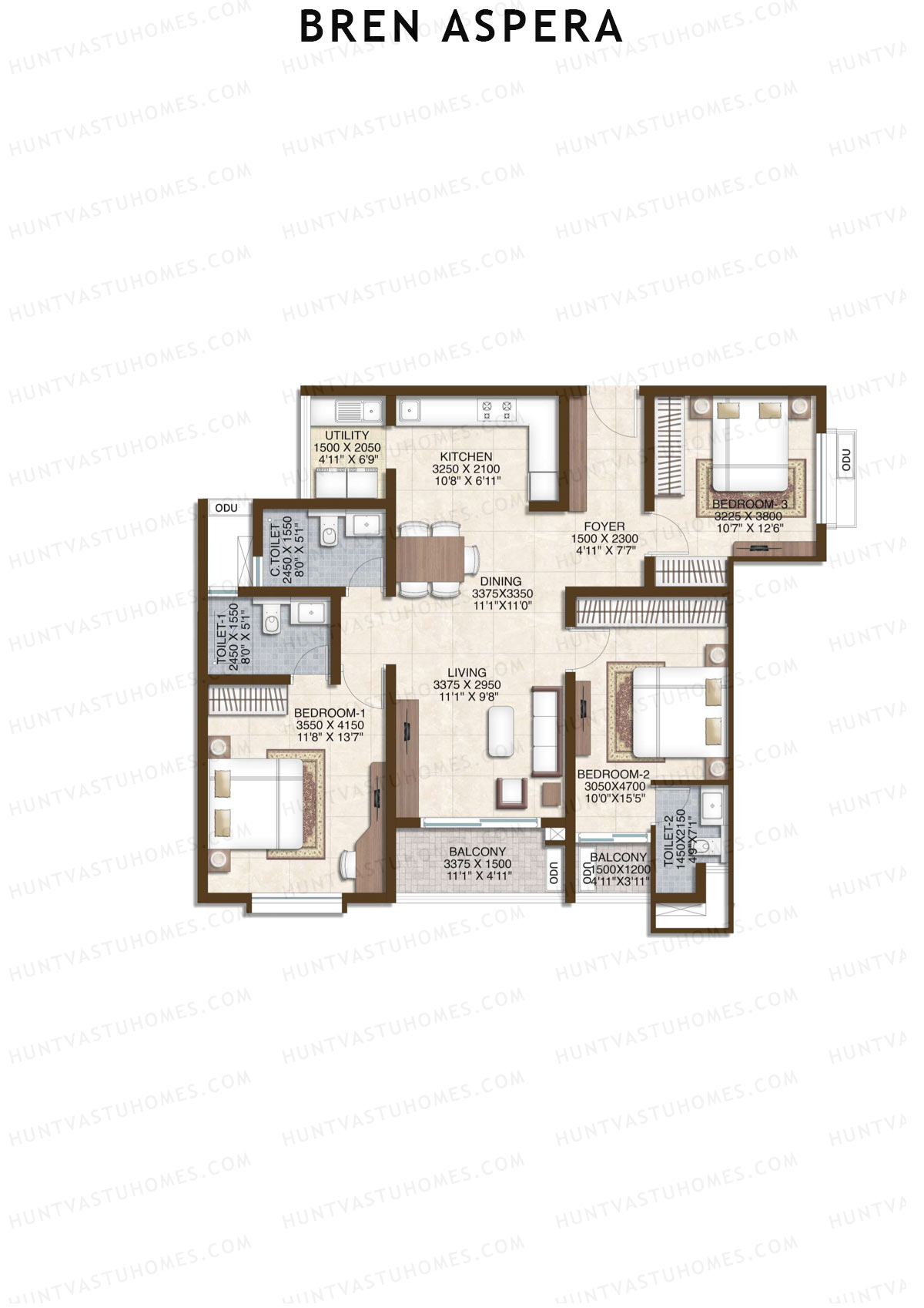 Bren Aspera Wing A Unit 3 (Type 3) Floor Plan