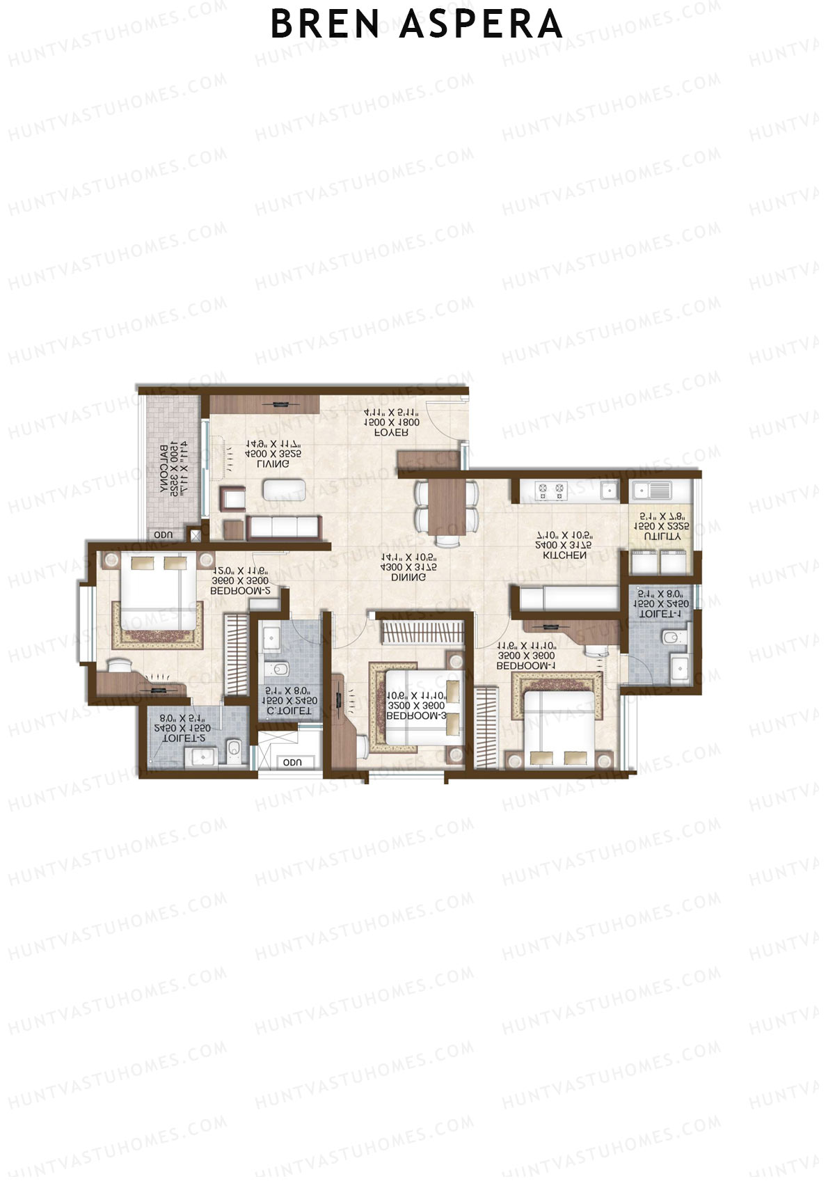 Bren Aspera Wing B Unit 1 (Type 1) Floor Plan