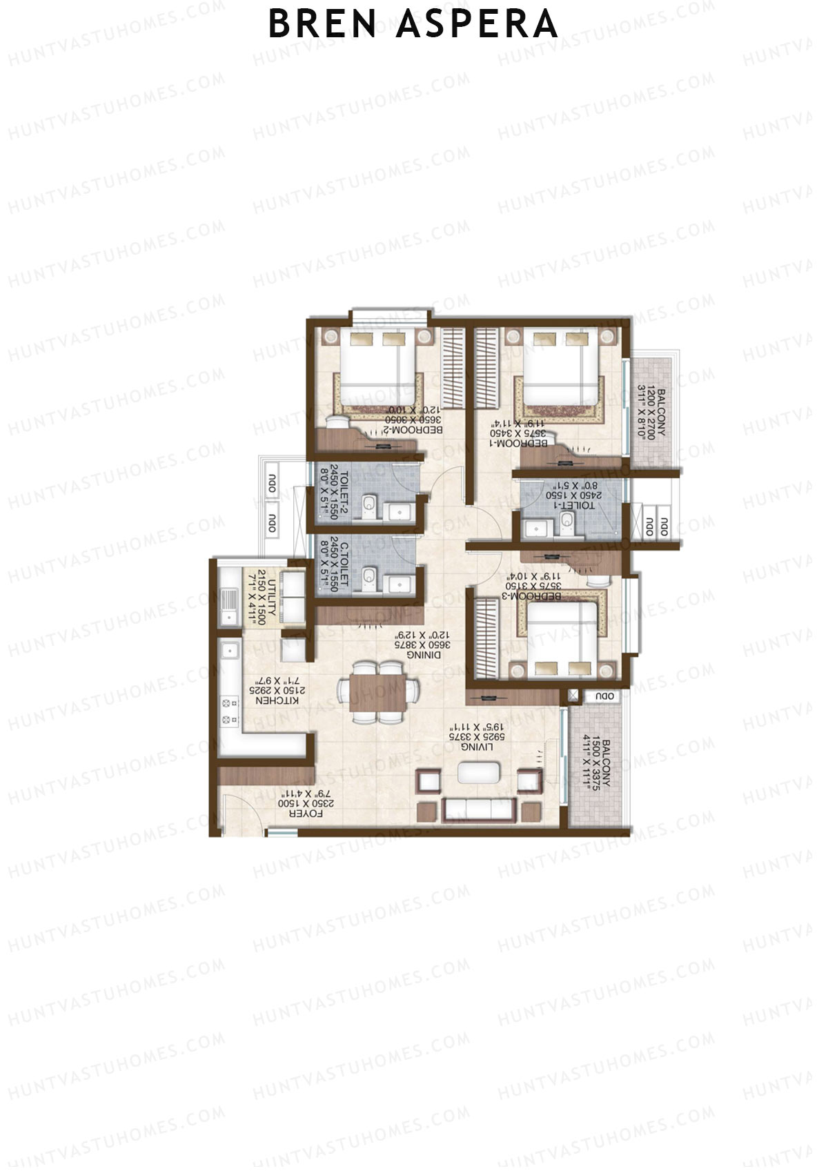 Bren Aspera Wing B Unit 7 (Type 2) Floor Plan