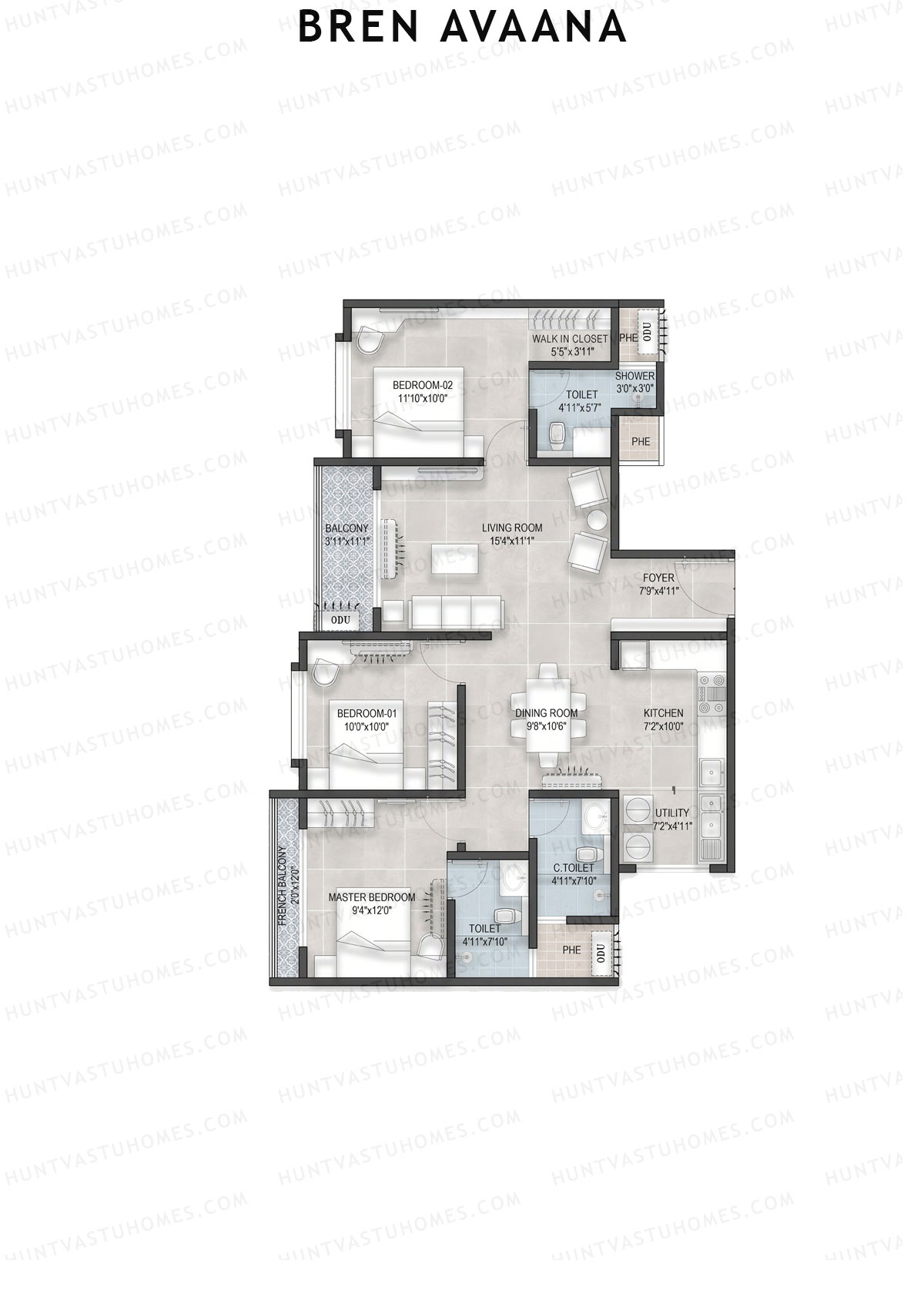 Bren Avaana Wing A Unit 2 (Type 2) Floor Plan