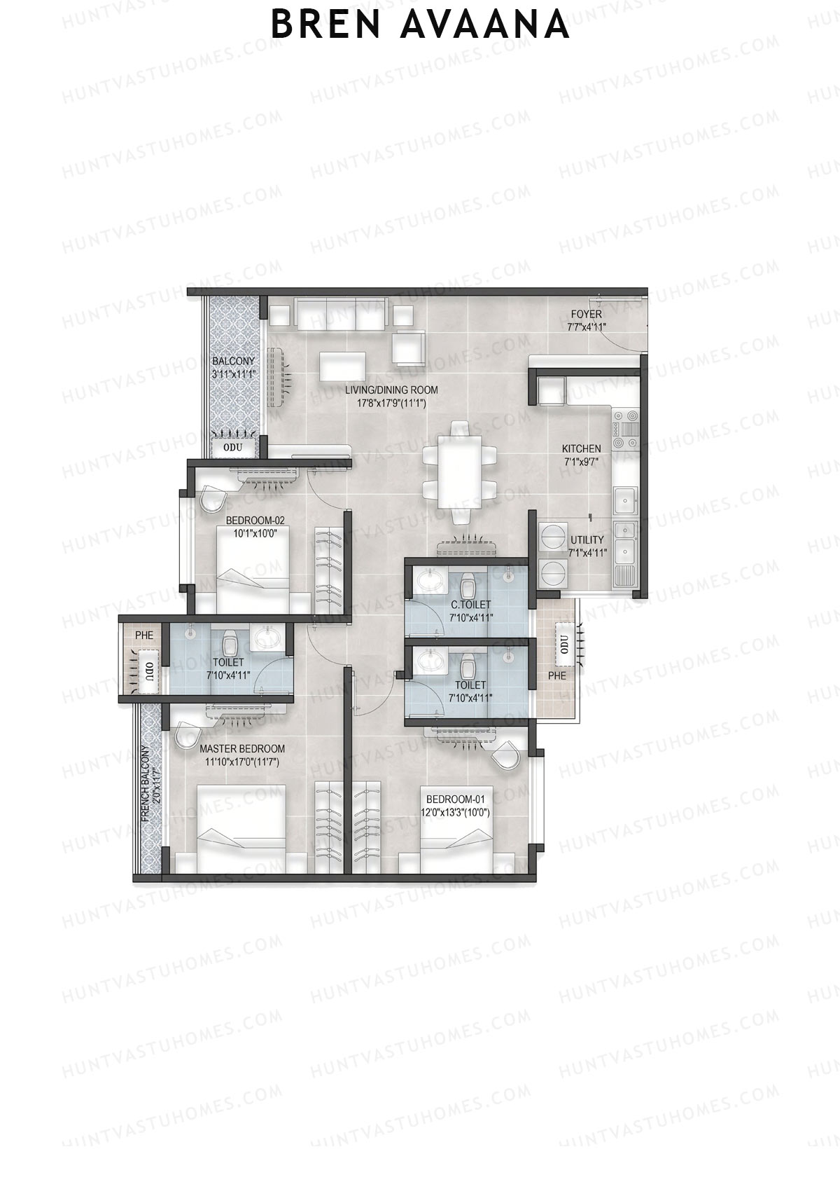 Bren Avaana Wing B Unit 1 (Type 1) Floor Plan