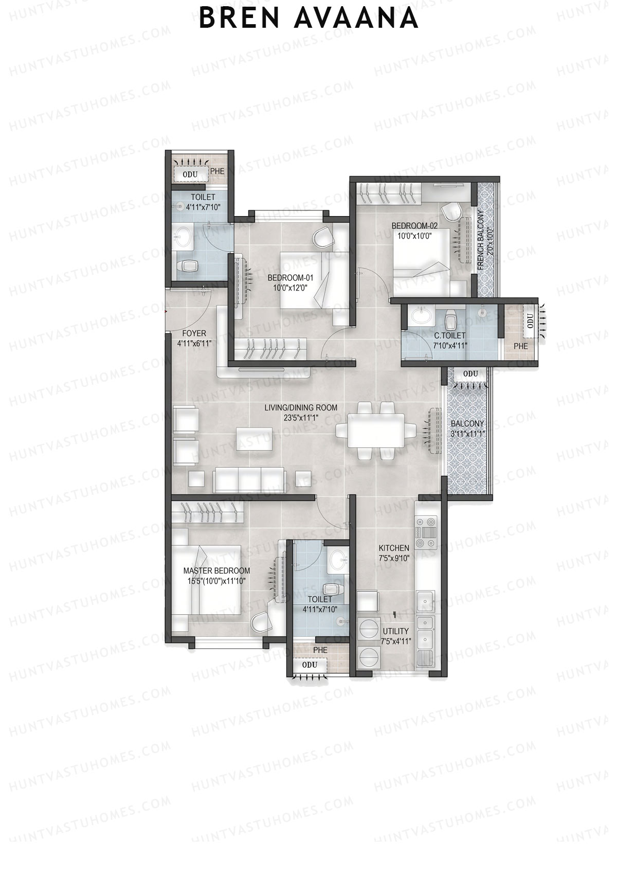 Bren Avaana Wing B Unit 5 (Type 4) Floor Plan