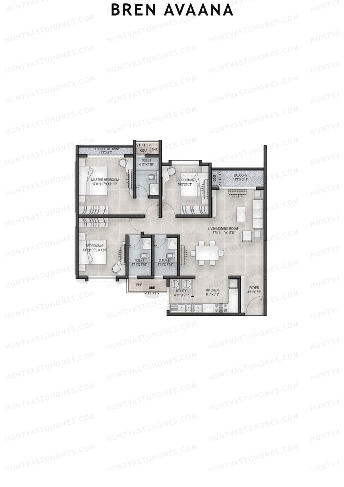 Bren Avaana Wing C Unit 1 (Type 1) Floor Plan