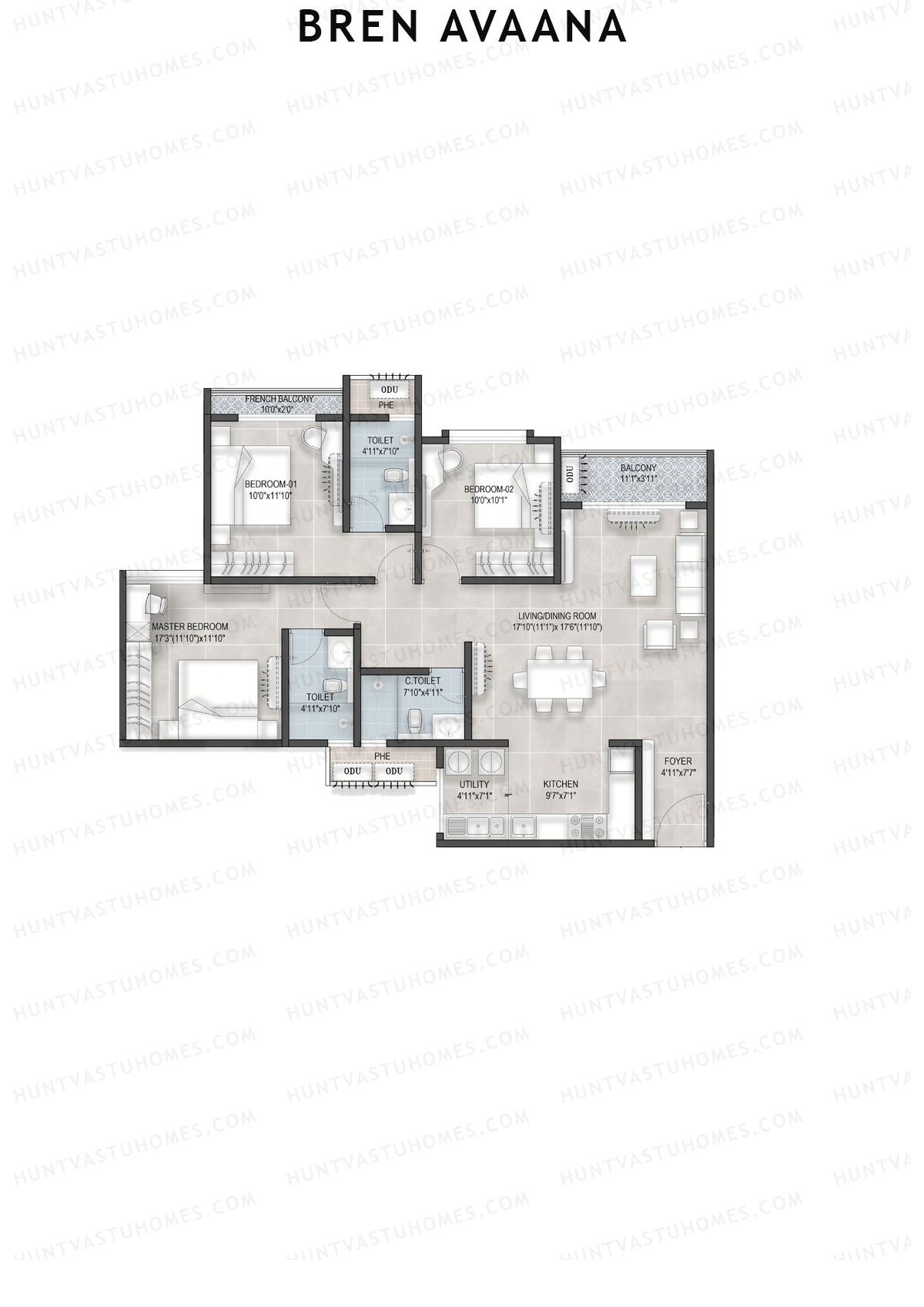 Bren Avaana Wing C Unit 3 (Type 5) Floor Plan