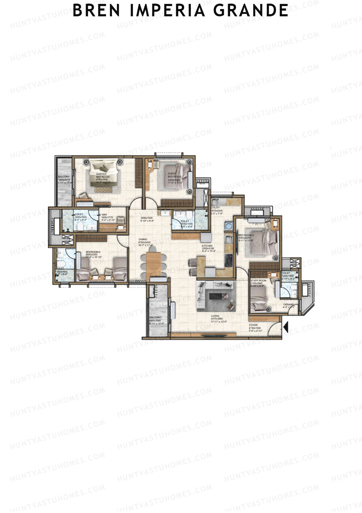 Bren Imperia Grande, Magnificus, Unit 3 (Type 1), 4BHK, Super Area 2316   sq ft 
