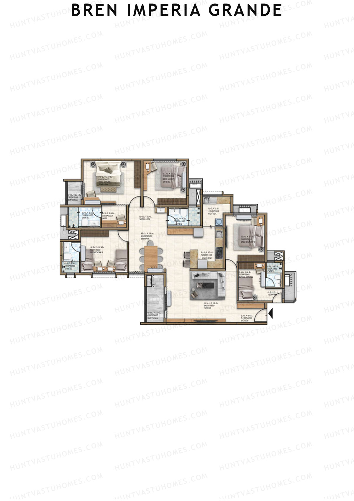 Bren Imperia Grande, Triumphus, Unit 2 (Type 2), 4BHK, Super Area 2273   sq ft 
