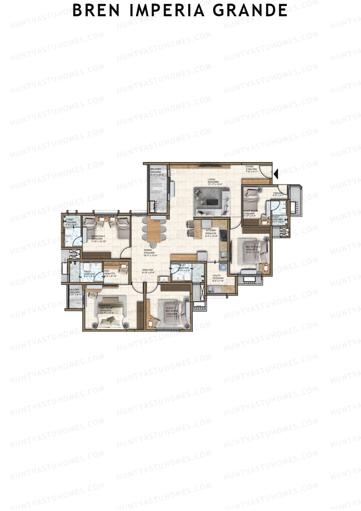 Bren Imperia Grande, Triumphus, Unit 3 (Type 2), 4BHK, Super Area 2273   sq ft 