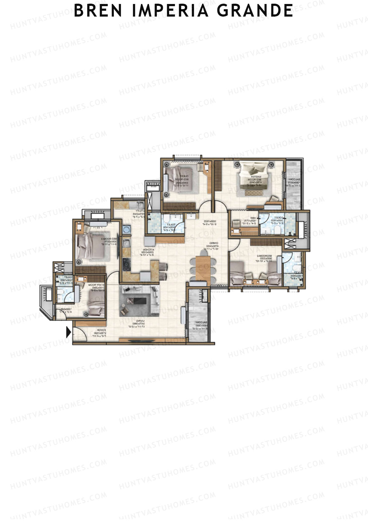 Bren Imperia Grande, Triumphus, Unit 5 (Type 1), 4BHK, Super Area 2316   sq ft 