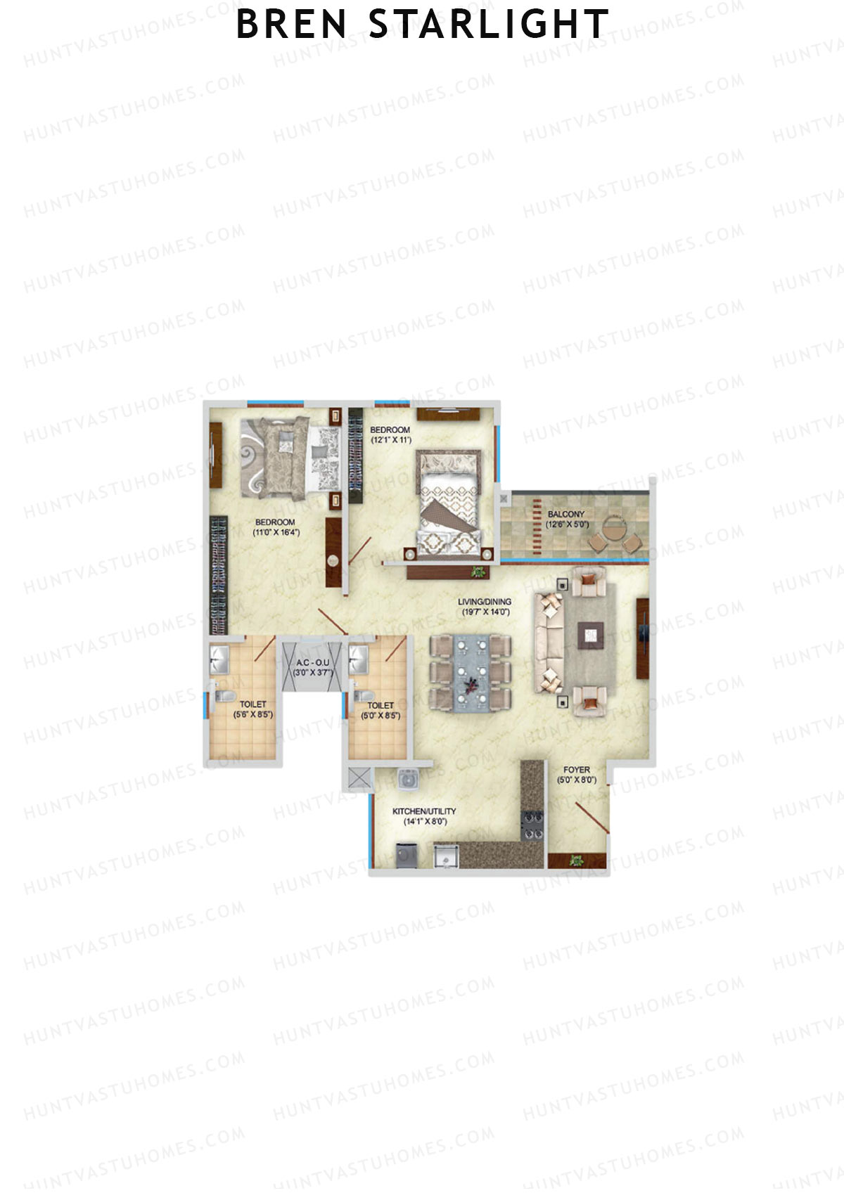 Bren Starlight Wing B Unit 1 Floor Plan