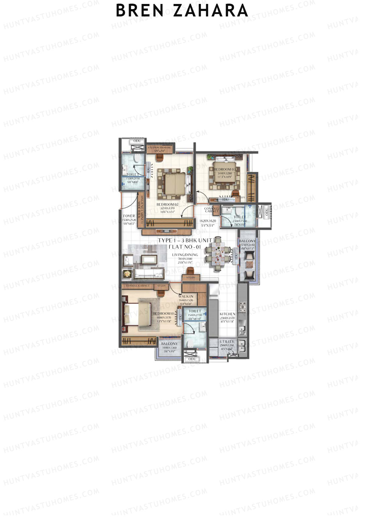 Bren Zahara Begonia Unit 1 (Type 1) Floor Plan