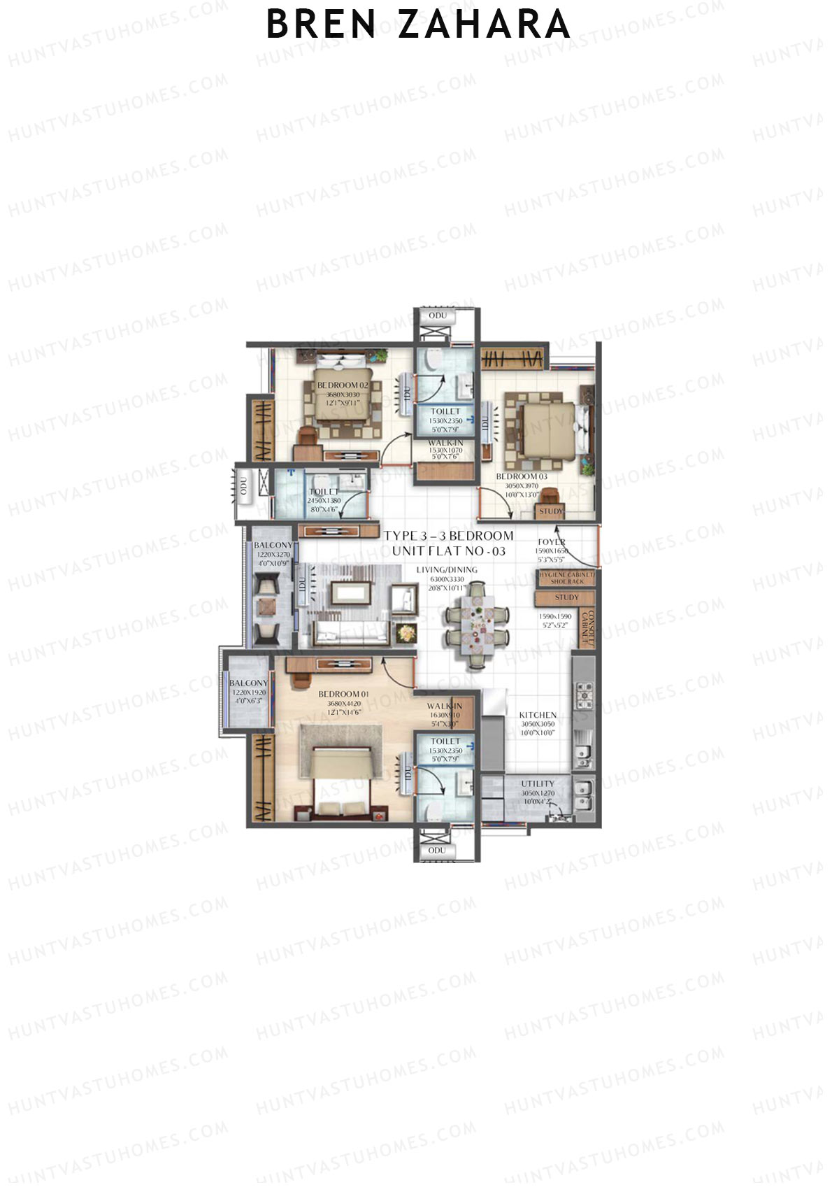 Bren Zahara Begonia Unit 3 (Type 3) Floor Plan