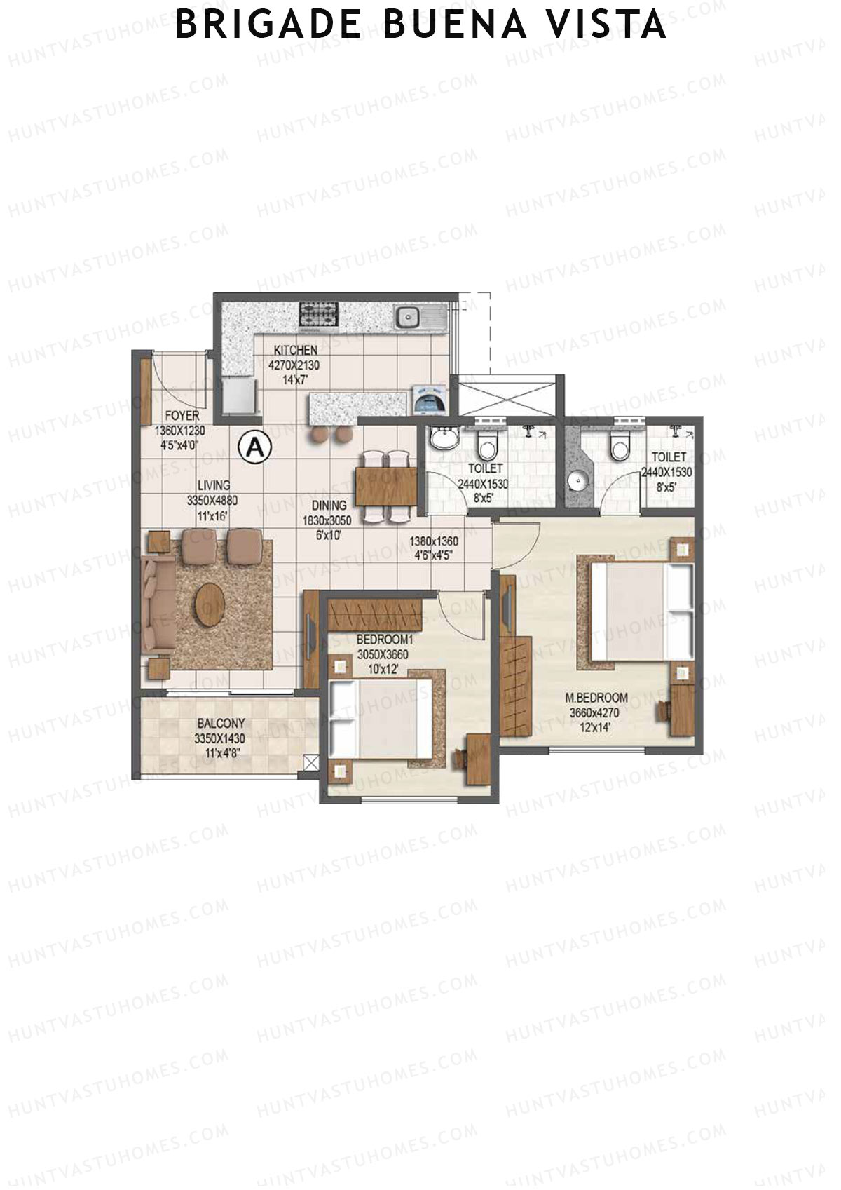 Brigade Buena Vista Tower D Unit 1 Floor Plan