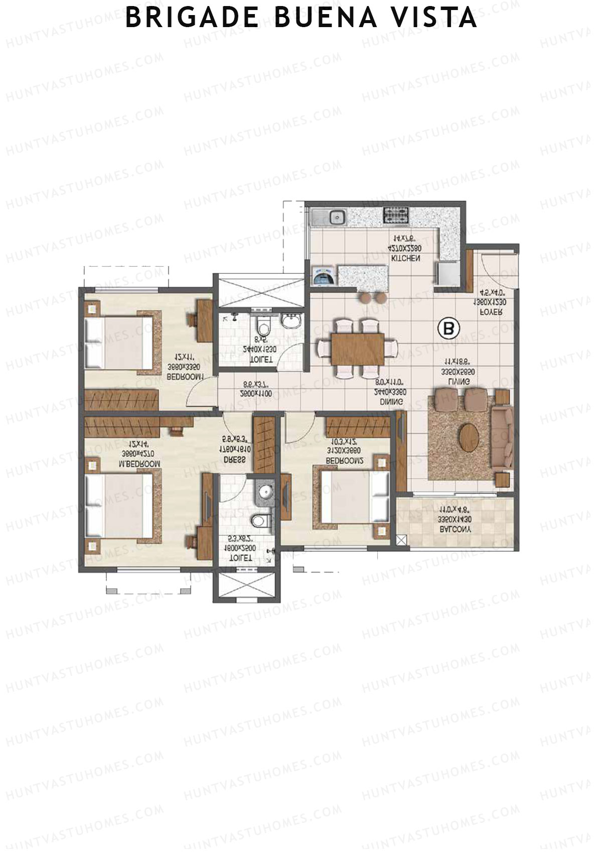 Brigade Buena Vista Tower D Unit 3 Floor Plan