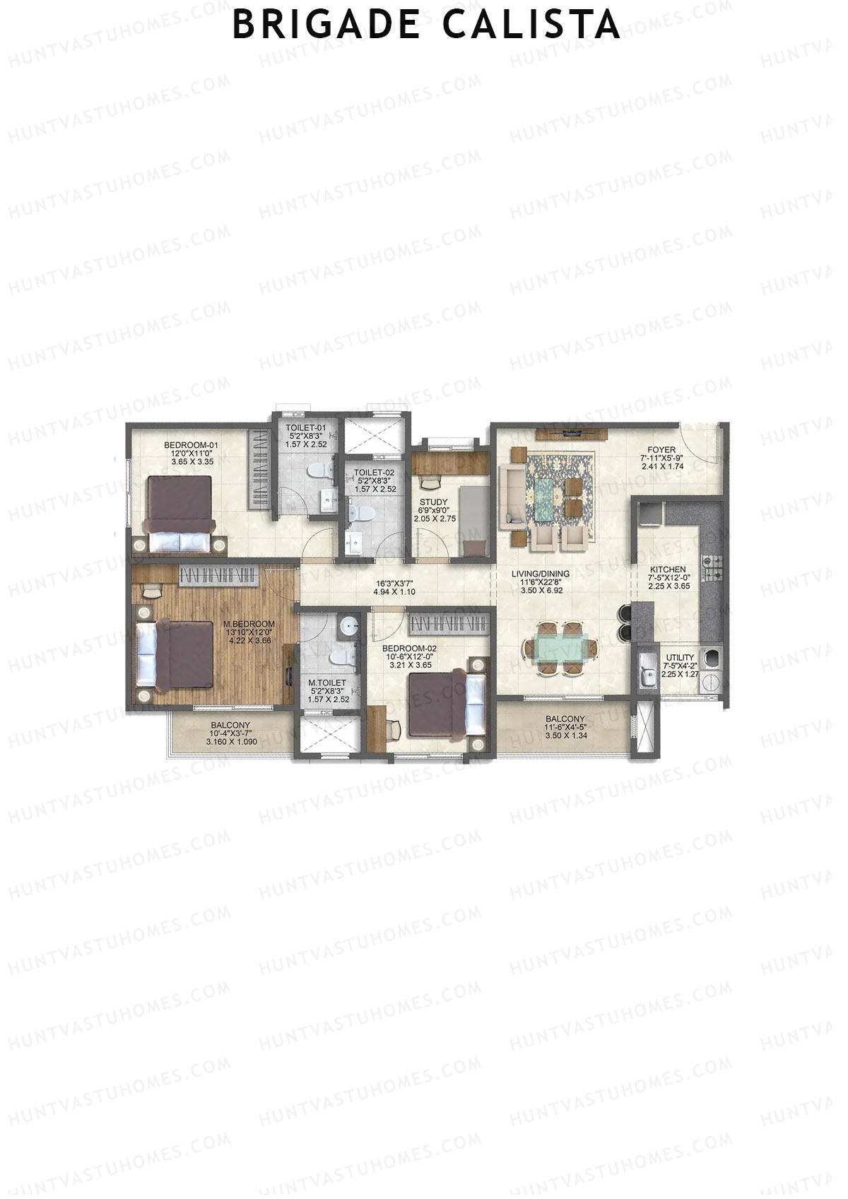 Brigade Calista Block A Unit 2 (Type 1) Floor Plan