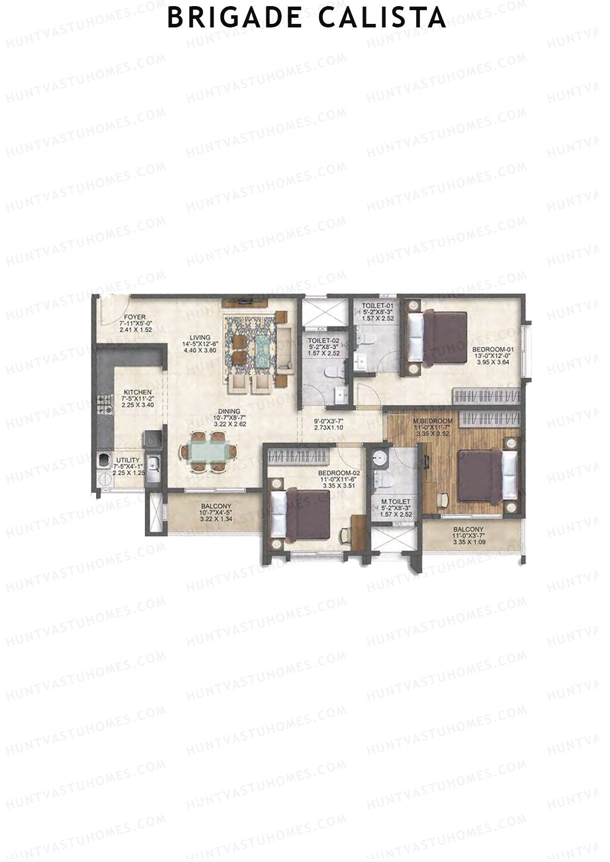 Brigade Calista Block A Unit 7 (Type 3) Floor Plan