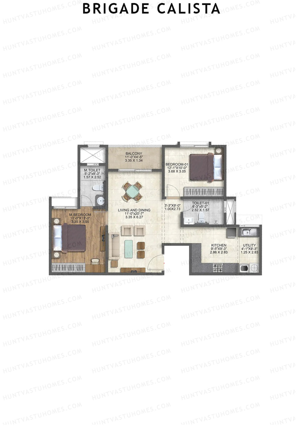 Brigade Calista Block C Unit 20 (Type 12) Floor Plan