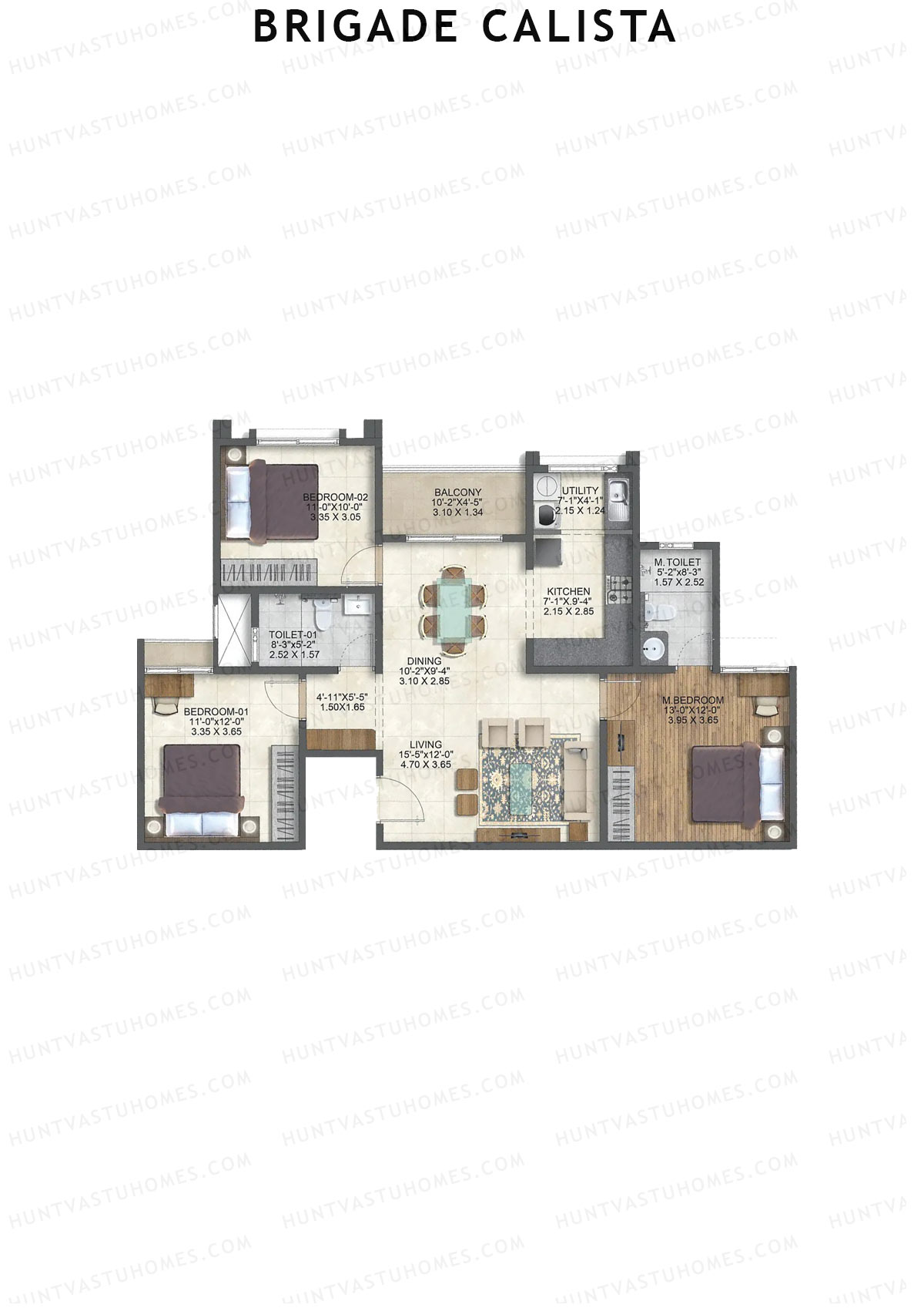 Brigade Calista Block E Unit 37 (Type 8) Floor Plan