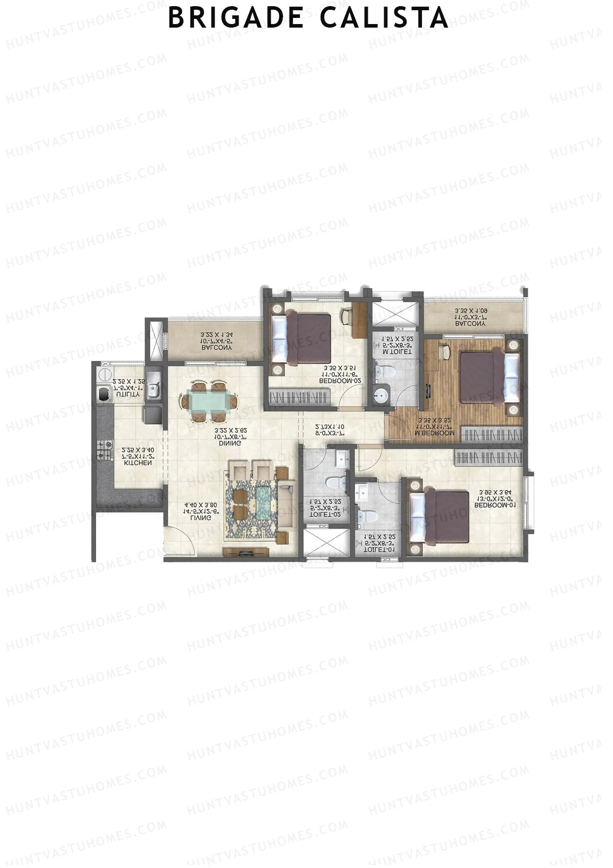 Brigade Calista Block E Unit 38 (Type 3) Floor Plan