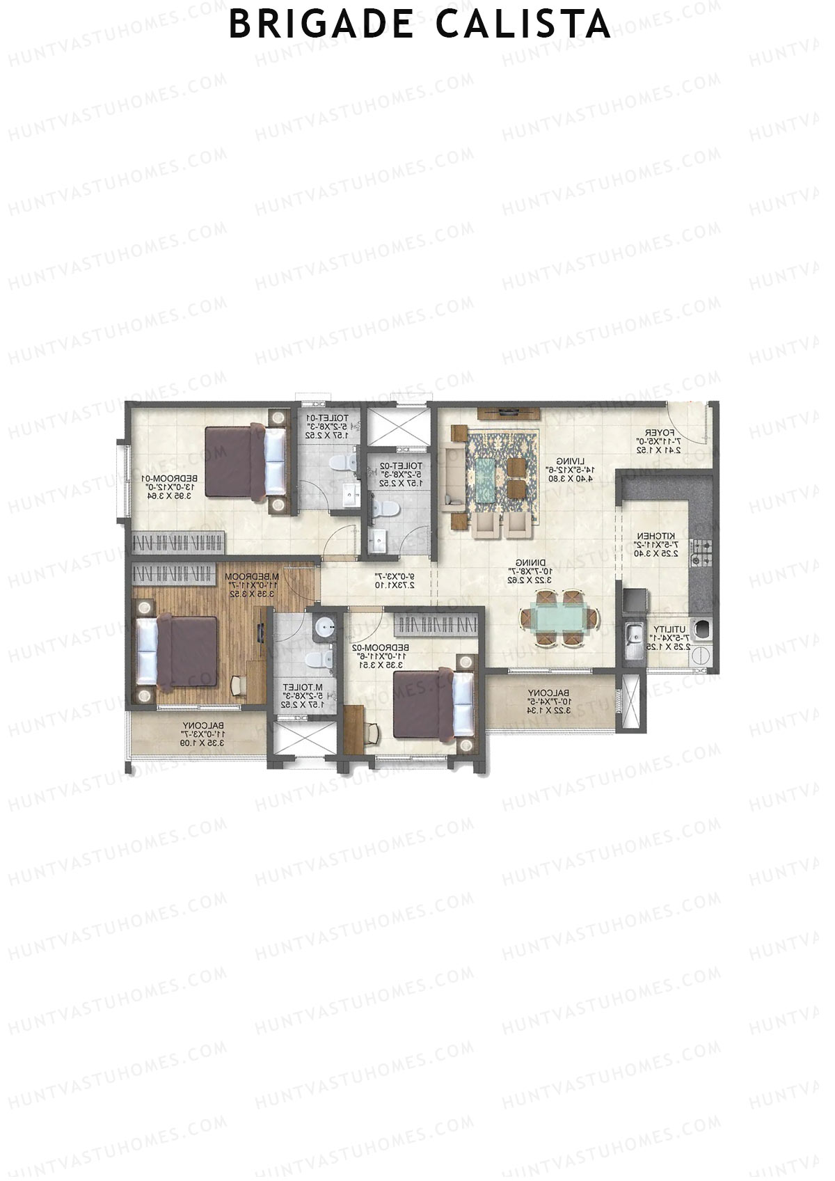 Brigade Calista Block F Unit 52 (Type 3) Floor Plan
