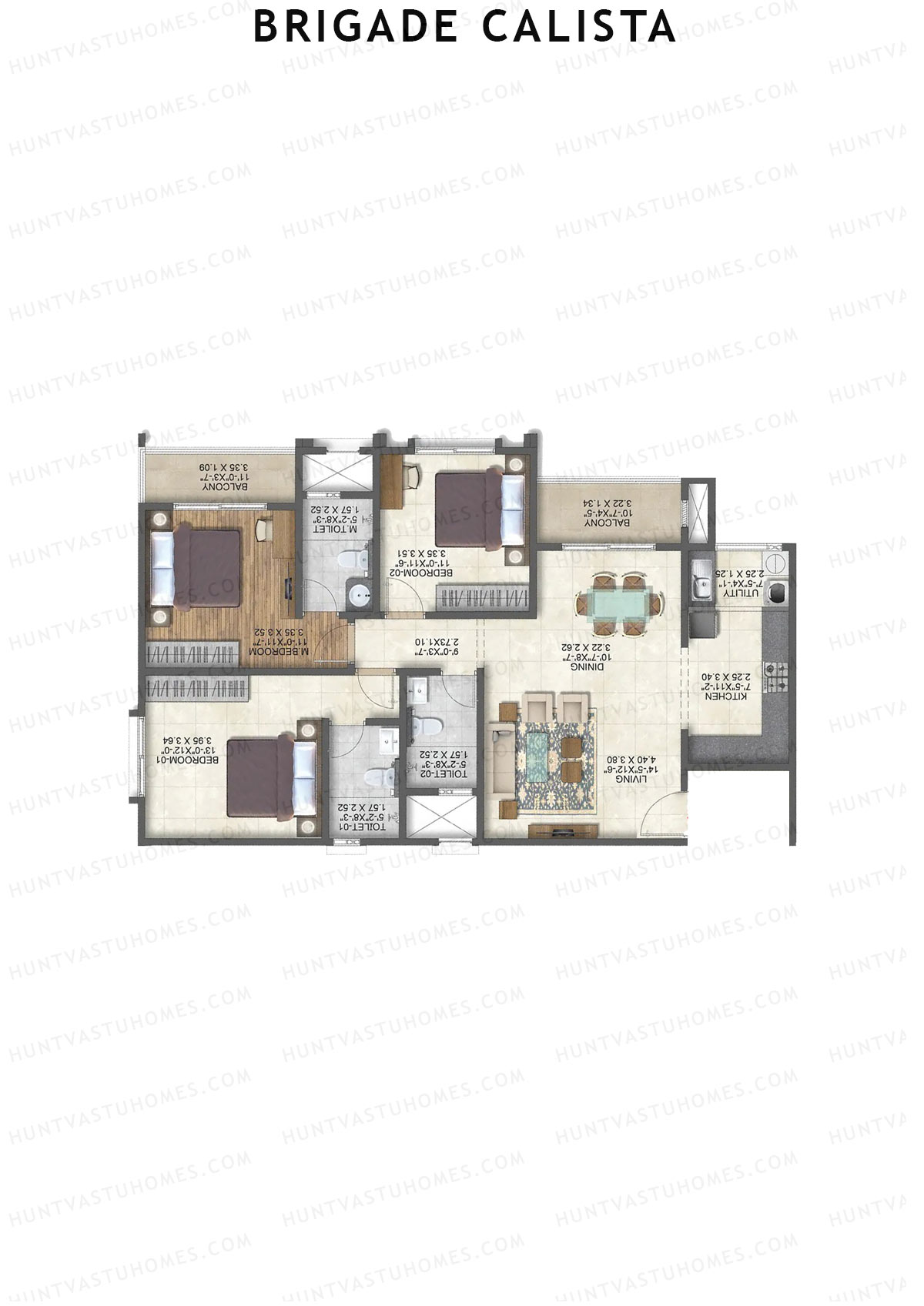 Brigade Calista Block F Unit 53 (Type 3) Floor Plan