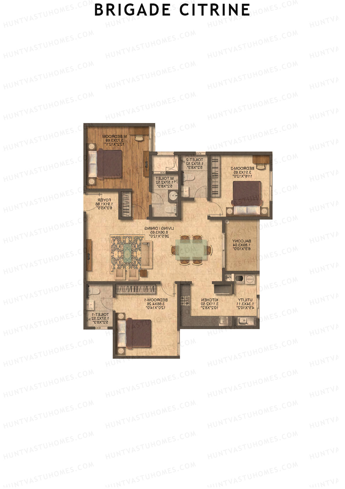 Brigade Citrine Block A Unit 1 (Type 4) Floor Plan