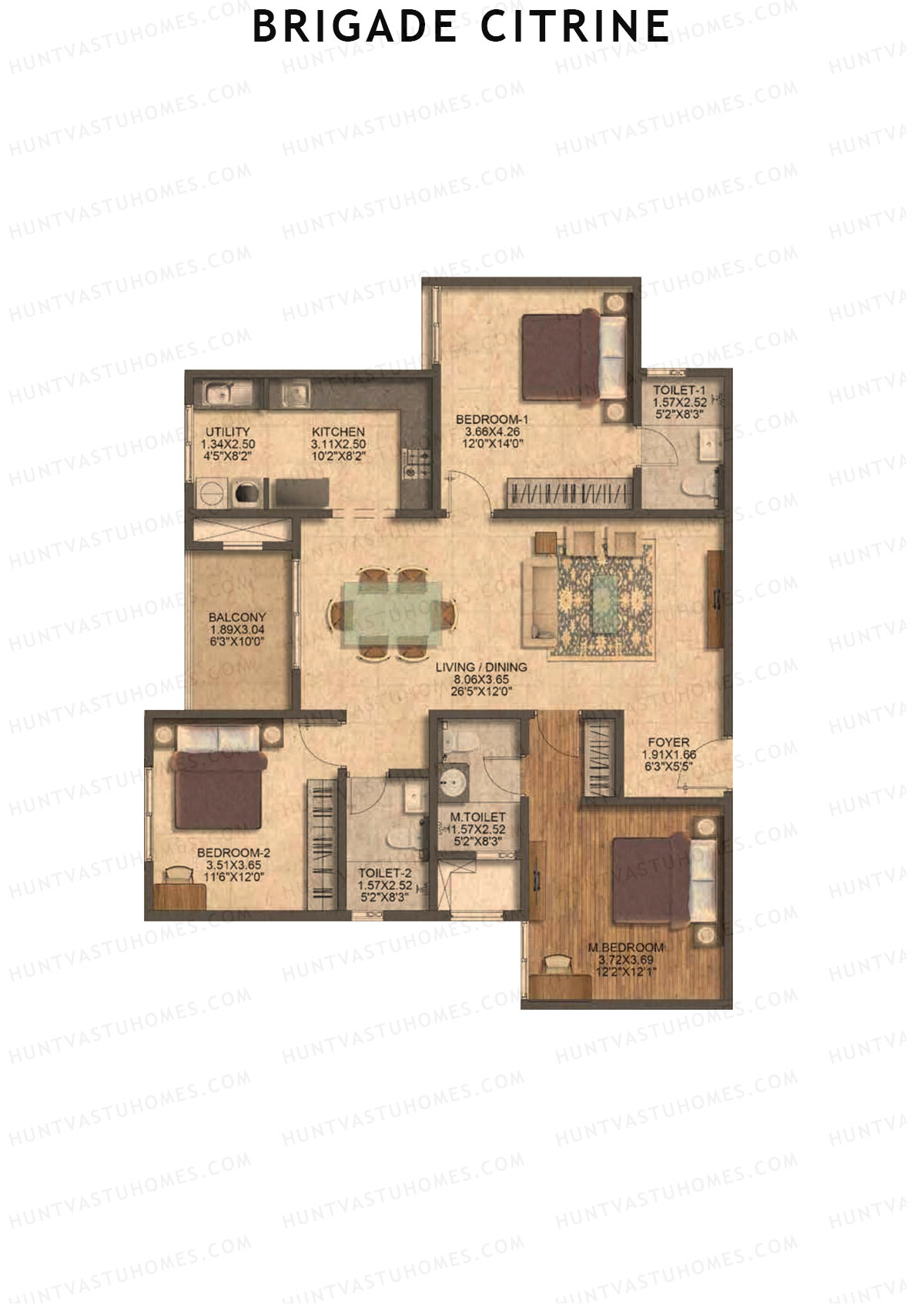 Brigade Citrine Block A Unit 3 (Type 5) Floor Plan