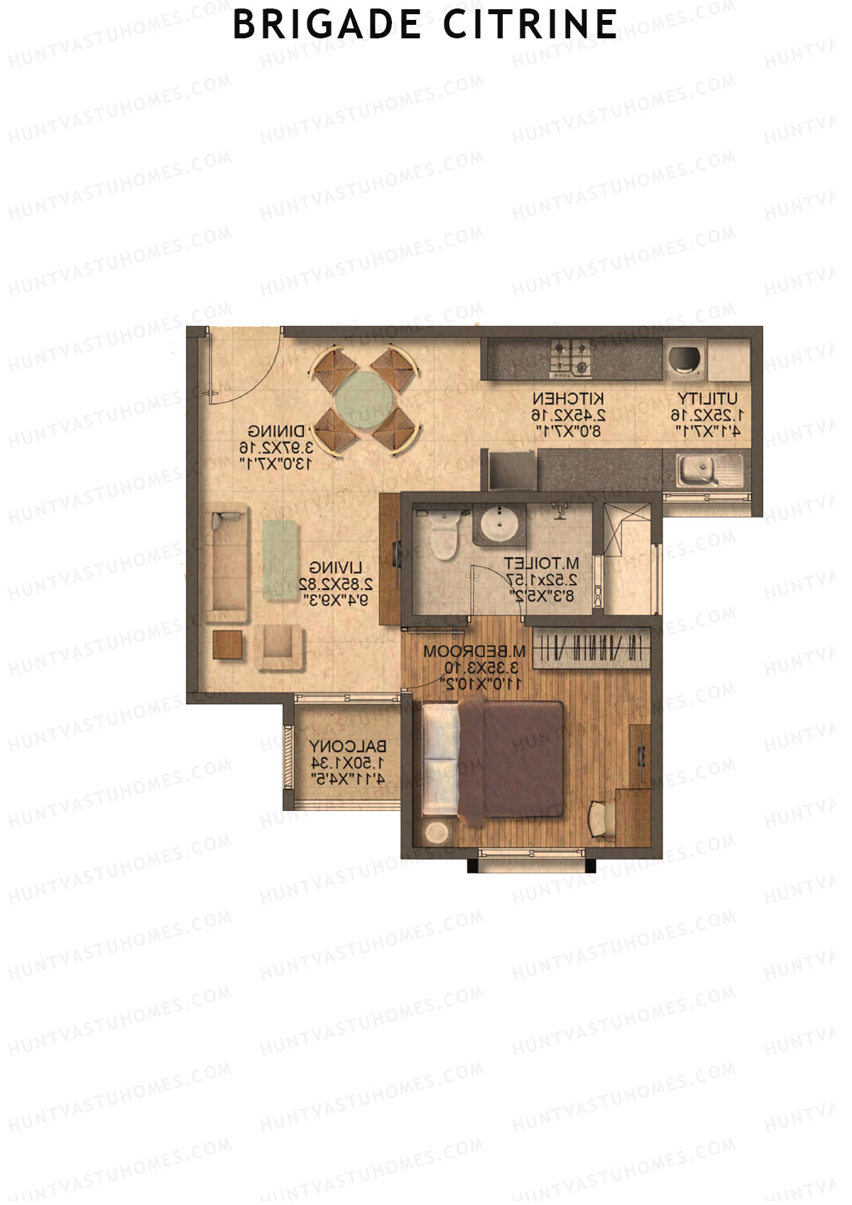 Brigade Citrine Block B Unit 10 (Type 1) Floor Plan