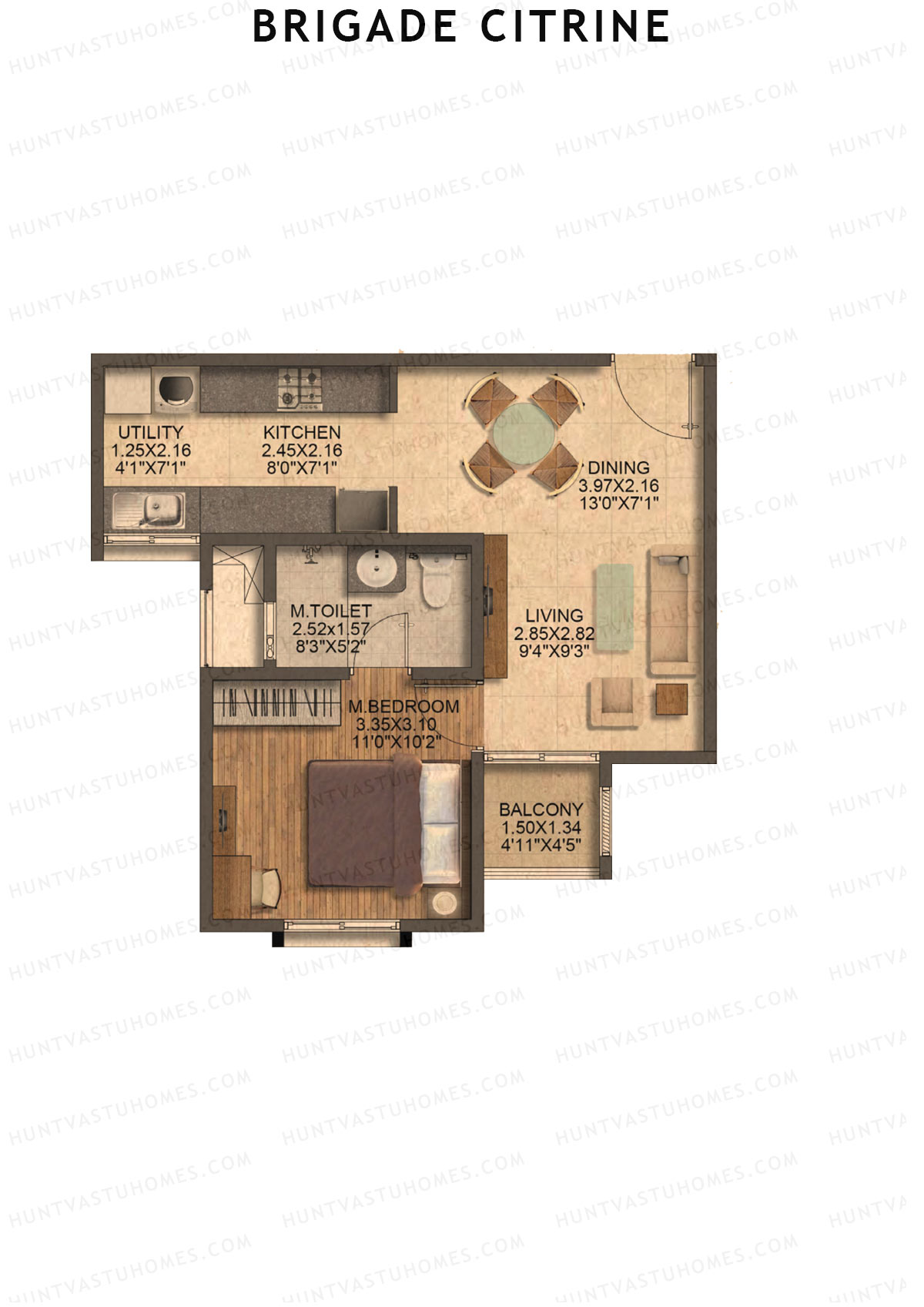Brigade Citrine Block B Unit 11 (Type 1) Floor Plan
